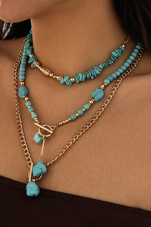 Turquoise Mixed Signals Goldtone Three Necklace Set
