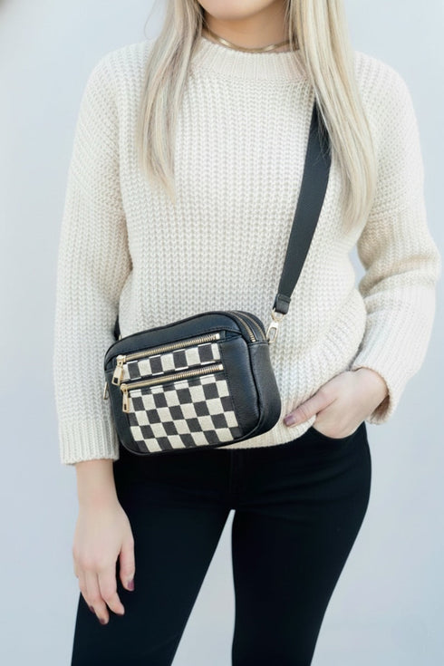 Downtown Dash Black Checkered Crossbody Bag