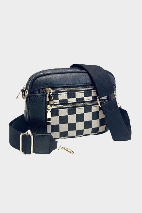 Downtown Dash Black Checkered Crossbody Bag