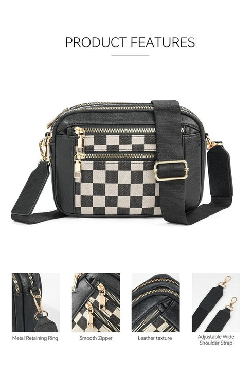 Downtown Dash Black Checkered Crossbody Bag