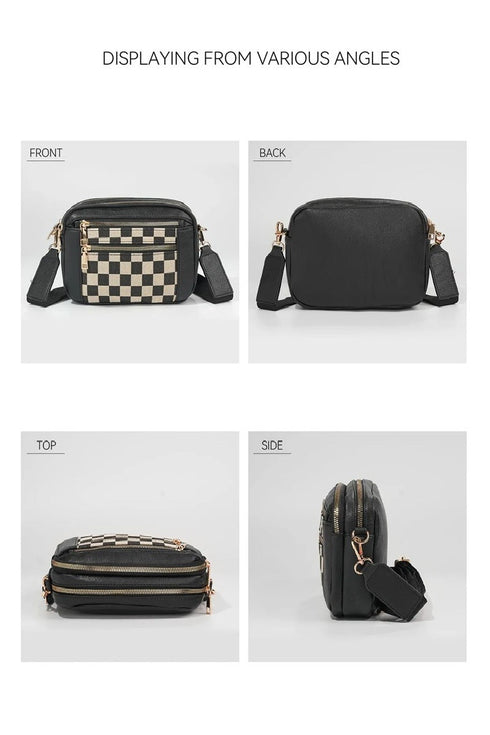 Downtown Dash Black Checkered Crossbody Bag