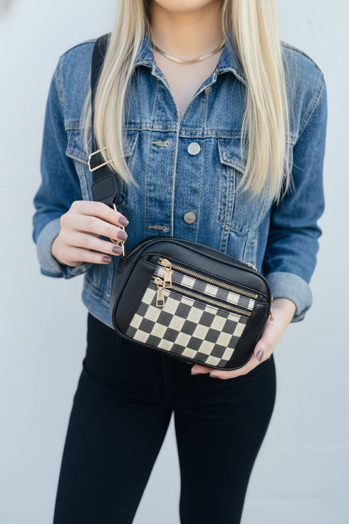 Downtown Dash Black Checkered Crossbody Bag