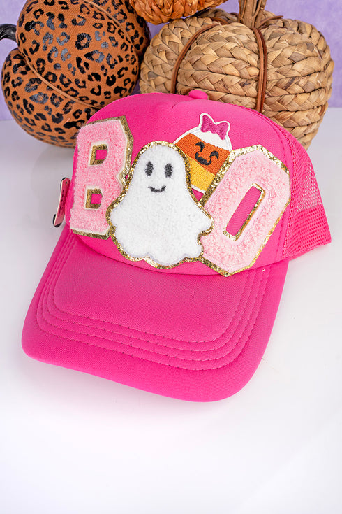 BOO Chenille Ghost Fuchsia Trucker Hat