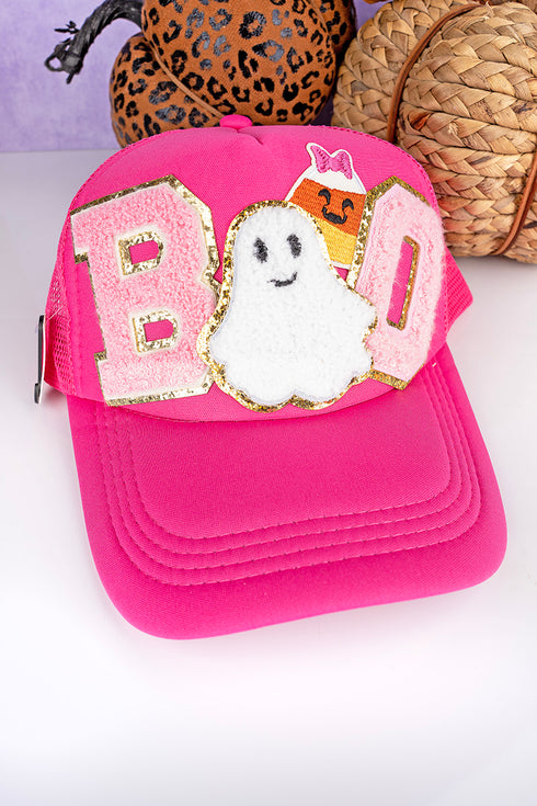 BOO Chenille Ghost Fuchsia Trucker Hat