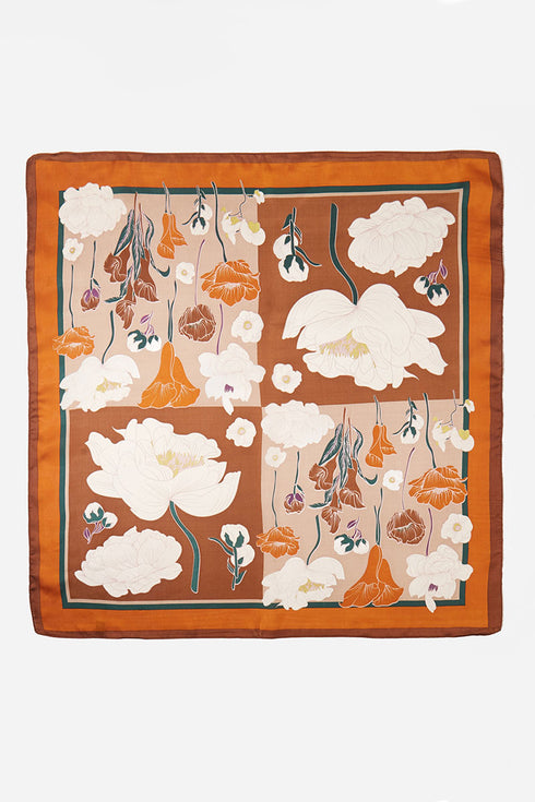 Garden Picnic Brown Square Satin Scarf