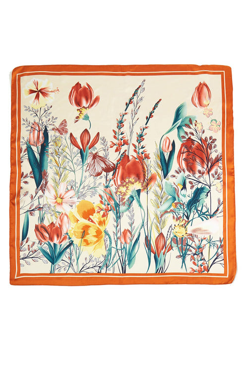 Venetian Garden Orange Square Satin Scarf
