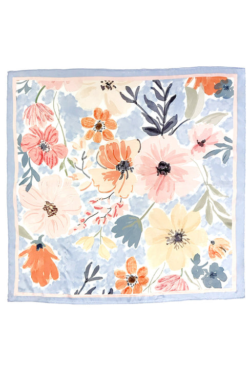 Art in Bloom Blue Square Satin Scarf