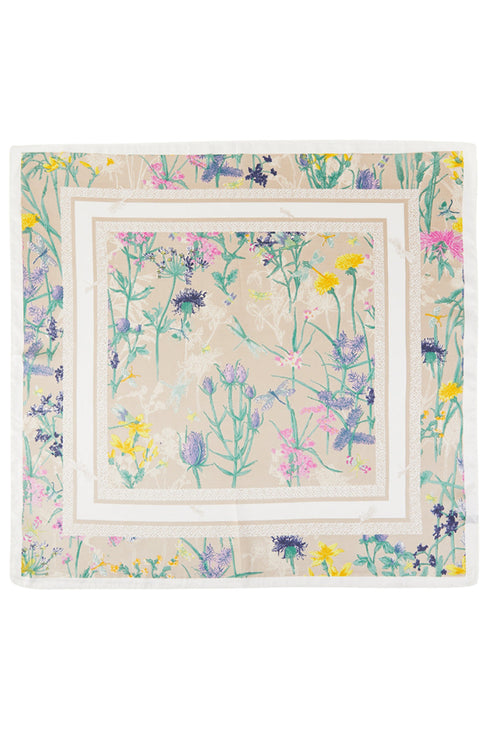 Wildflower Whimsy Beige Square Satin Scarf