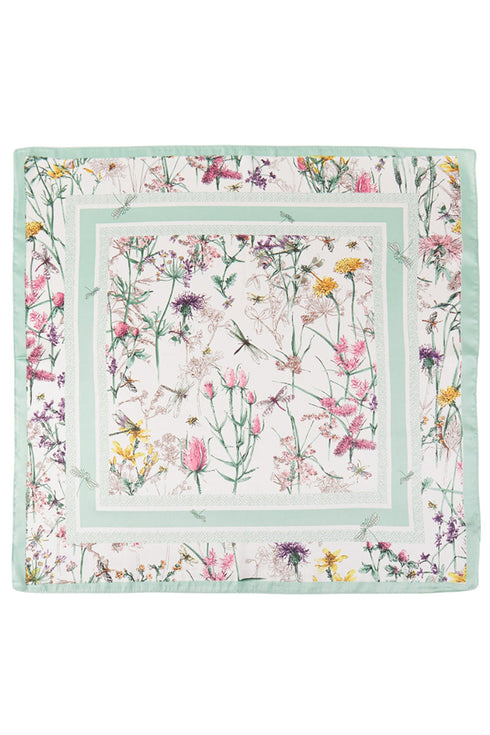 Wildflower Whimsy Mint Square Satin Scarf
