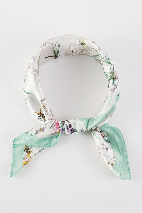 Wildflower Whimsy Mint Square Satin Scarf