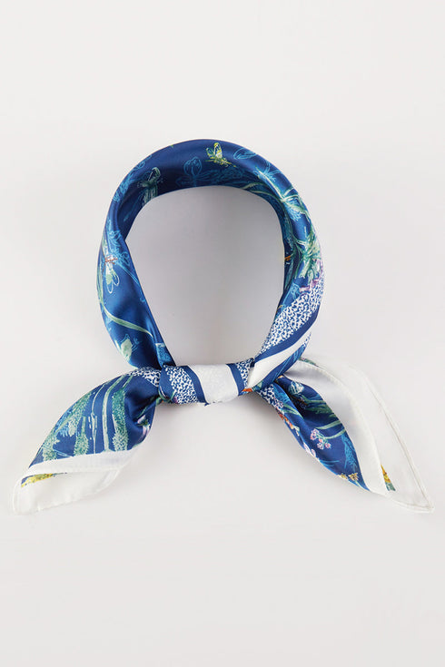Wildflower Whimsy Navy Square Satin Scarf