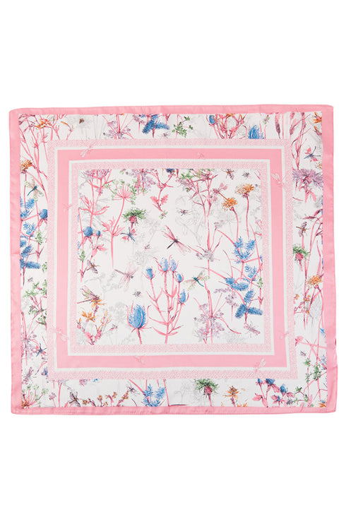 Wildflower Whimsy Pink Square Satin Scarf
