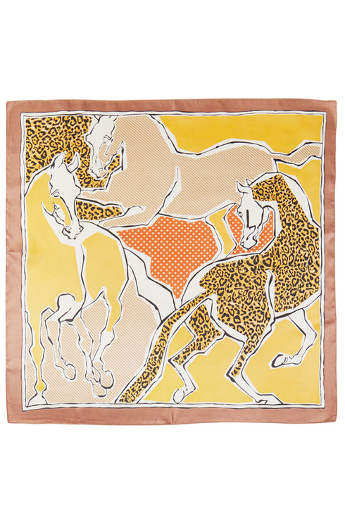 Wild Stallions Mustard Square Satin Scarf