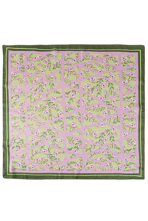 Botanical Edge Pink & Green Square Satin Scarf