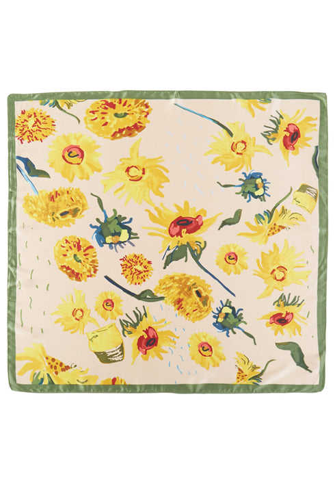 Golden Hour Bloom Beige Square Satin Scarf