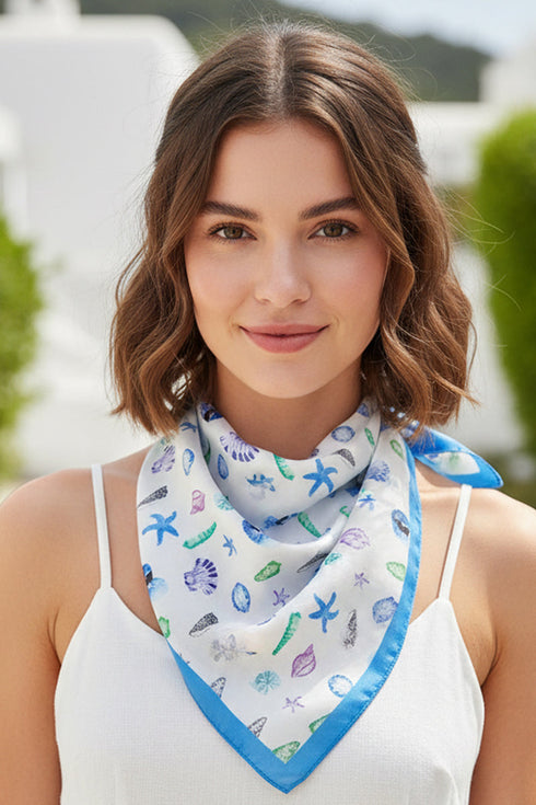 Ocean Hour Blue Square Satin Scarf