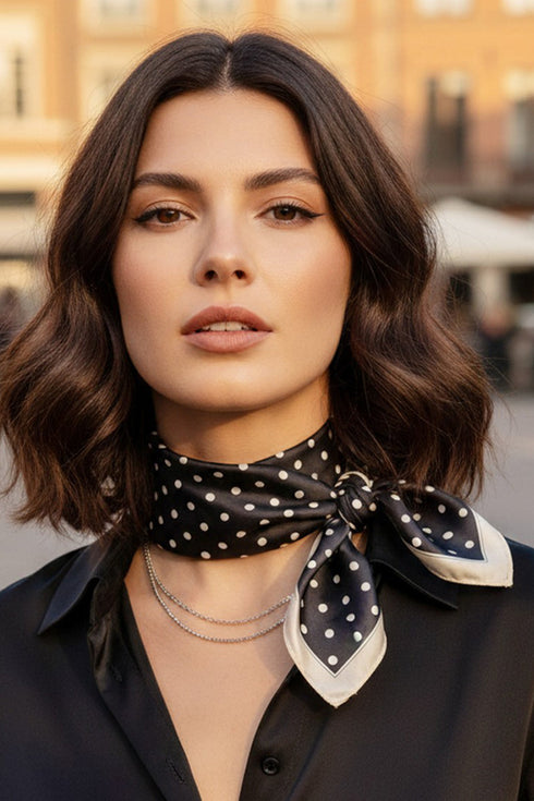 Polka Dot Perfection Black Square Satin Scarf