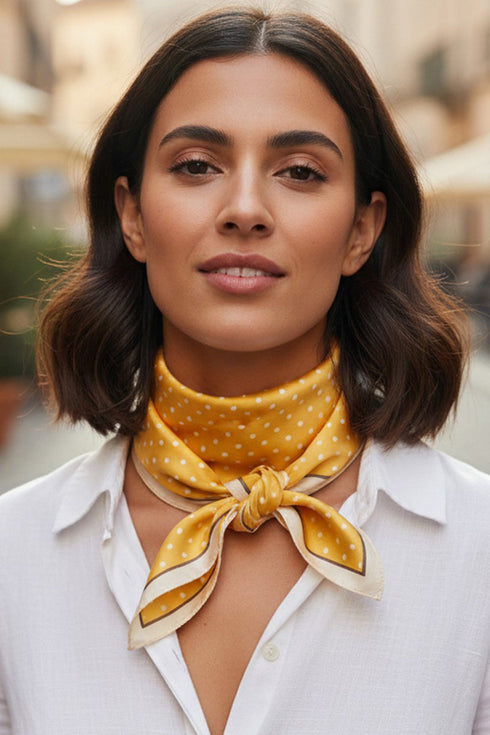 Polka Dot Perfection Mustard Square Satin Scarf