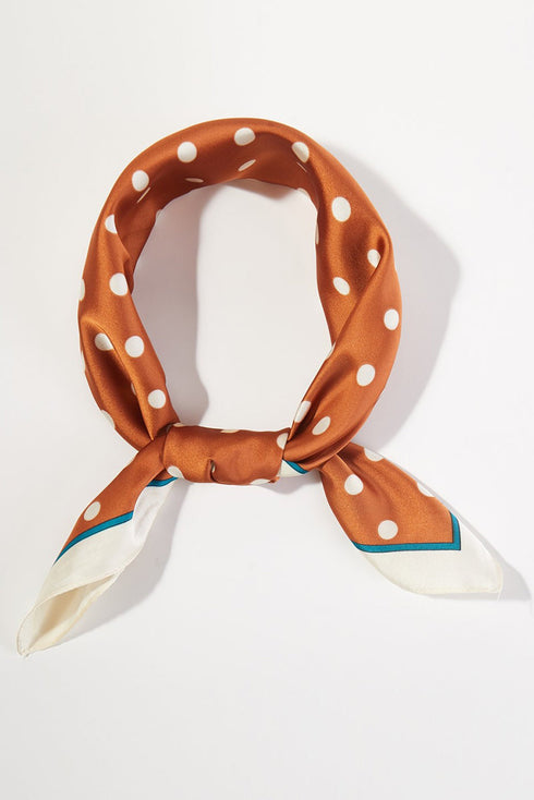 Polka Dot Perfection Rust Square Satin Scarf