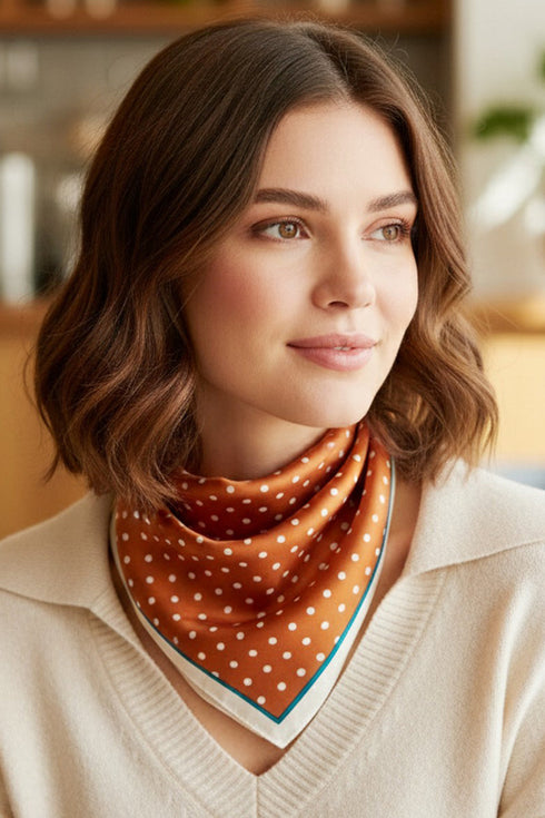 Polka Dot Perfection Rust Square Satin Scarf