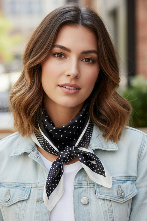 Classic With A Twist Black Square Satin Scarf