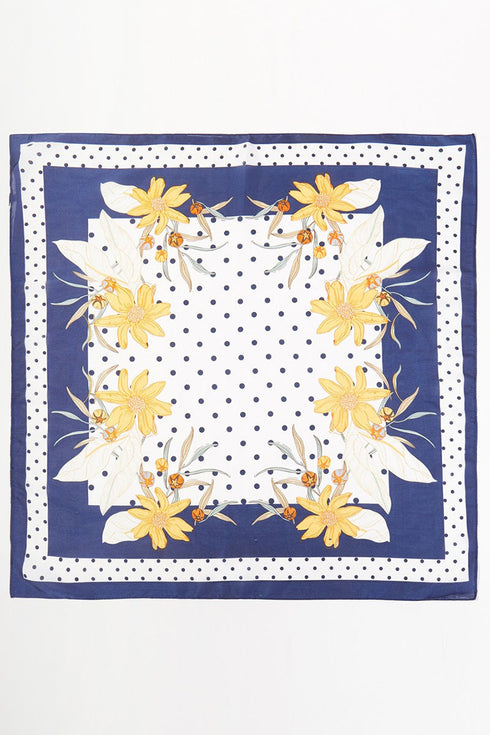 Dotted Daisy Navy Square Satin Scarf