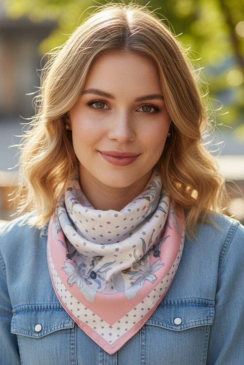Dotted Daisy Pink Square Satin Scarf