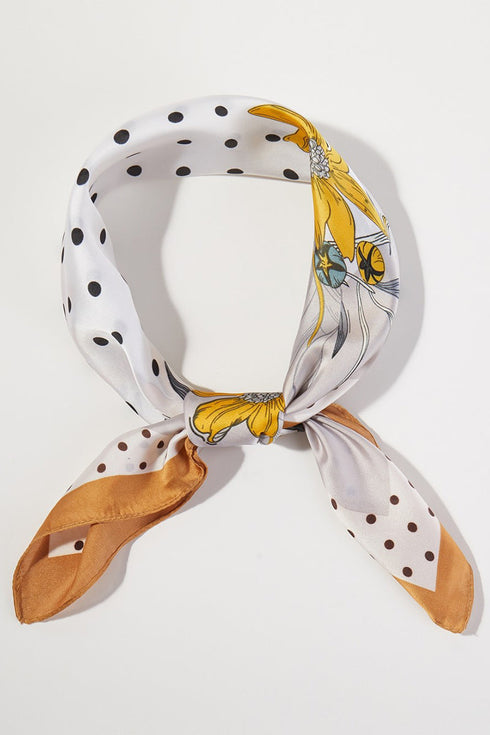 Dotted Daisy Taupe Square Satin Scarf