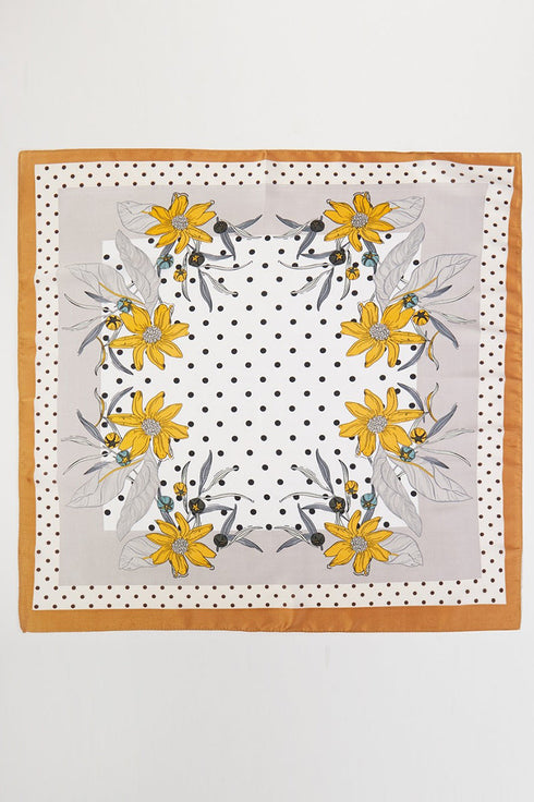 Dotted Daisy Taupe Square Satin Scarf