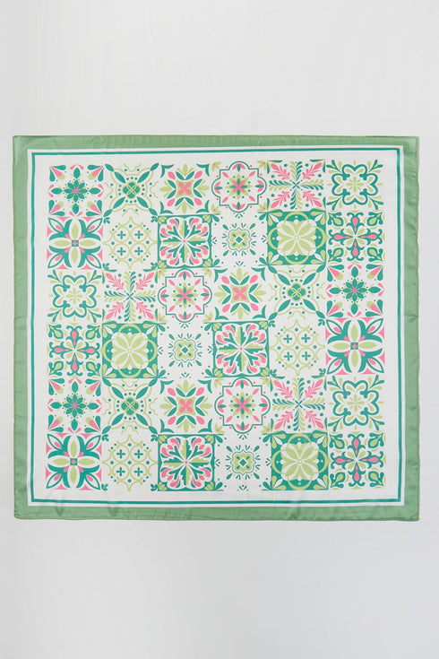 Barcelona Green Square Satin Scarf