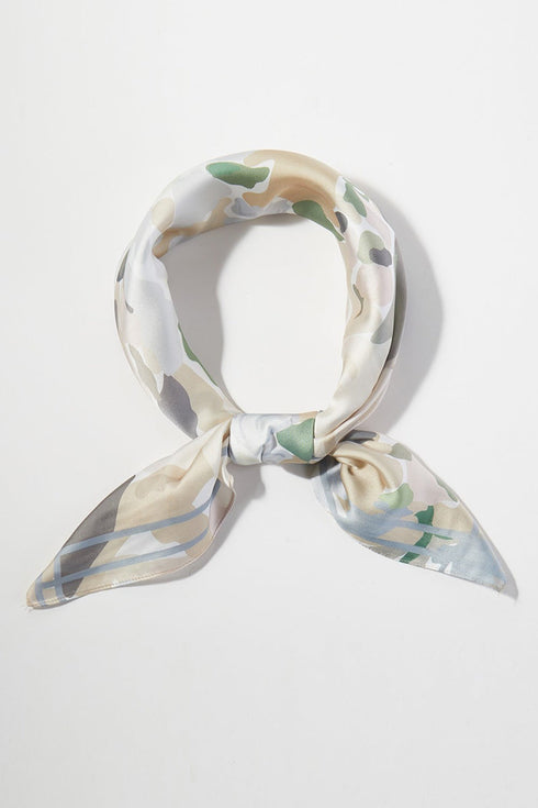 Brushstroke Blooms Beige Square Satin Scarf