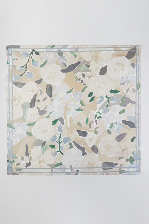 Brushstroke Blooms Beige Square Satin Scarf