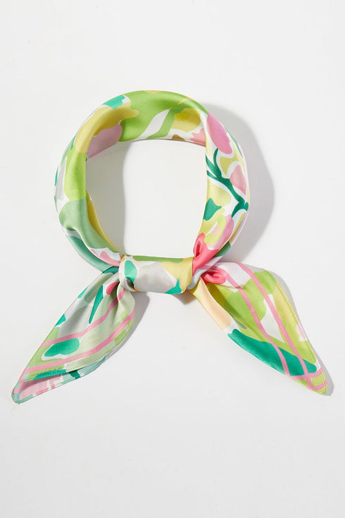 Brushstroke Blooms Green Square Satin Scarf