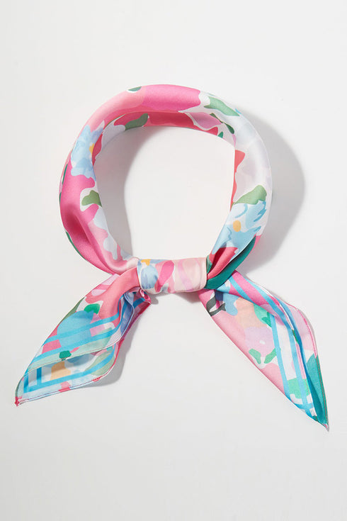 Brushstroke Blooms Pink Square Satin Scarf