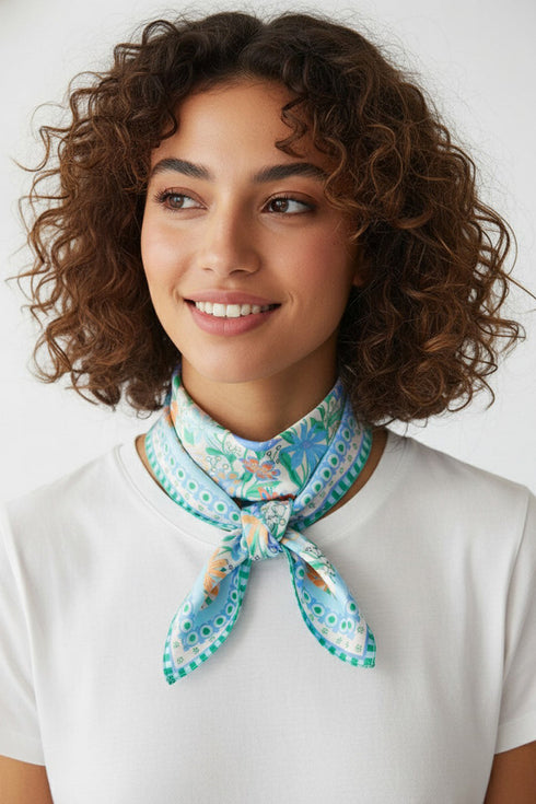 Sunlit Meadow Blue Square Satin Scarf