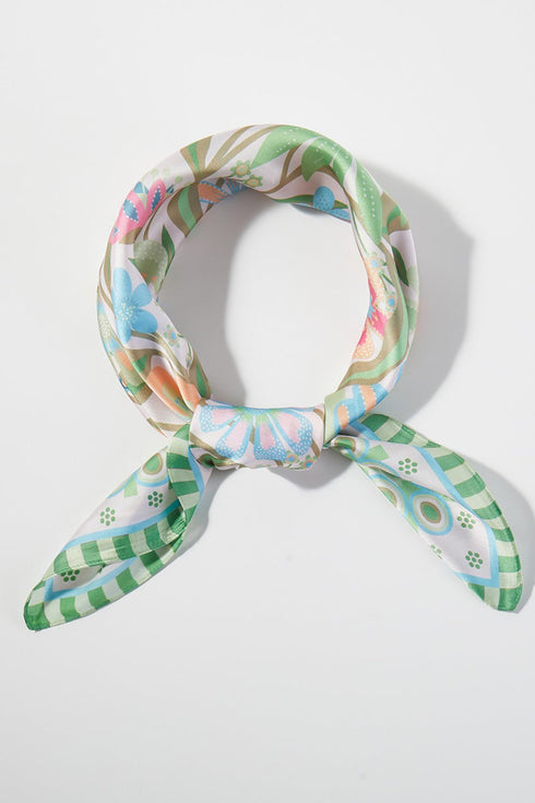 Sunlit Meadow Green Square Satin Scarf
