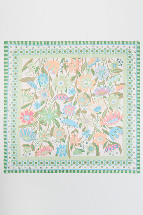 Sunlit Meadow Green Square Satin Scarf
