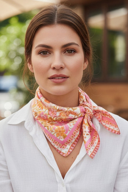 Sunlit Meadow Pink Square Satin Scarf