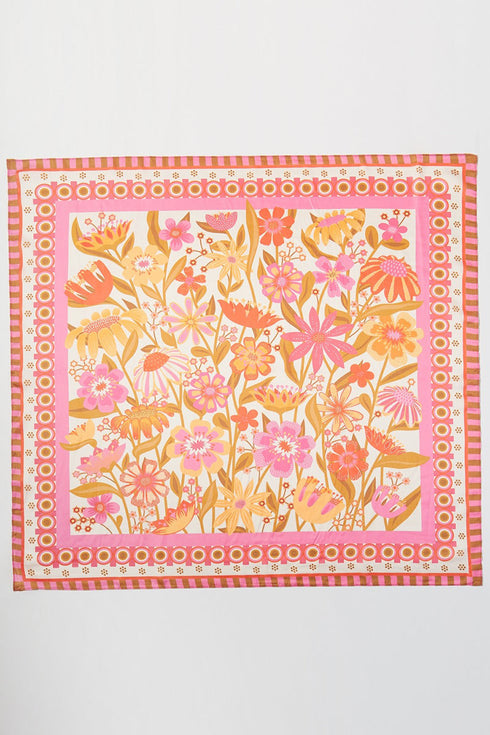 Sunlit Meadow Pink Square Satin Scarf