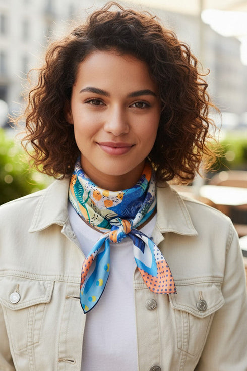 Find Your Rhythm Blue Square Satin Scarf