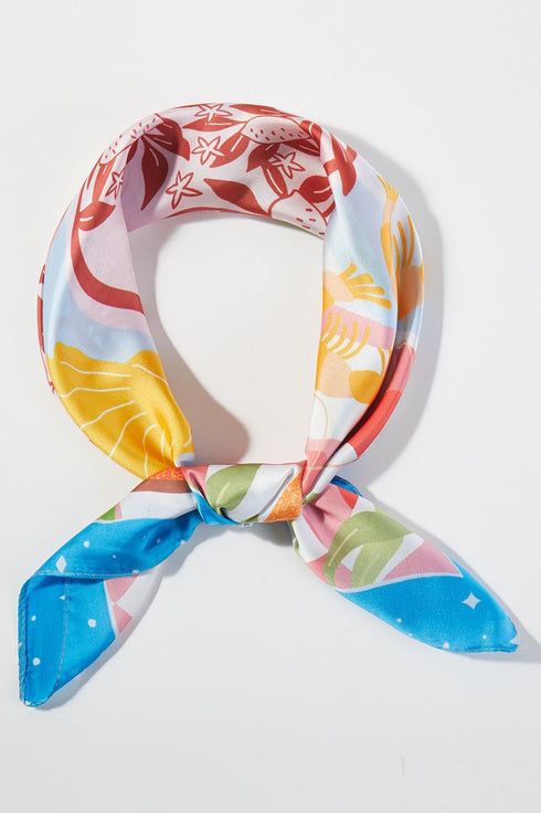 Coastal Cafe Blue Square Satin Scarf