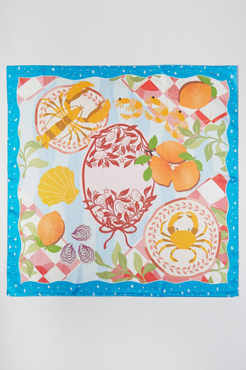 Coastal Cafe Blue Square Satin Scarf