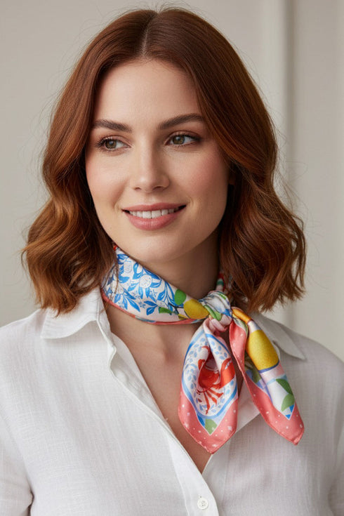 Coastal Cafe Coral Square Satin Scarf