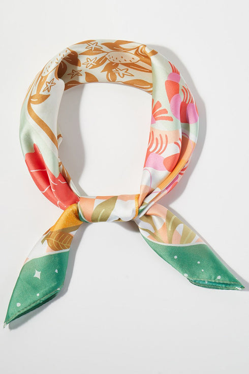 Coastal Cafe Green Square Satin Scarf