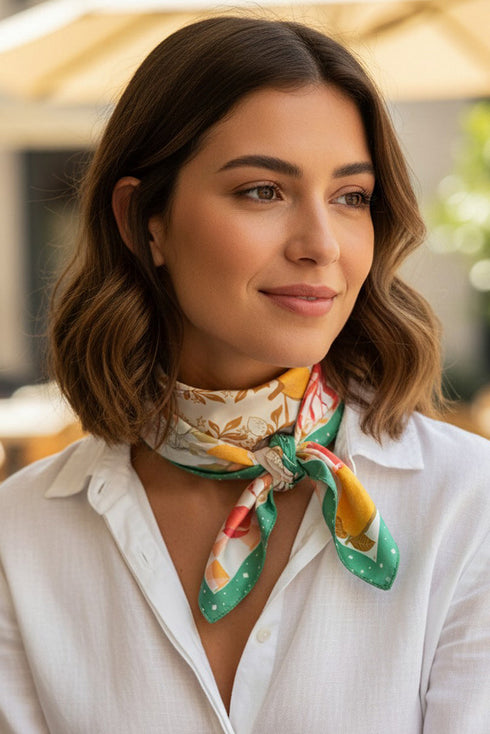 Coastal Cafe Green Square Satin Scarf