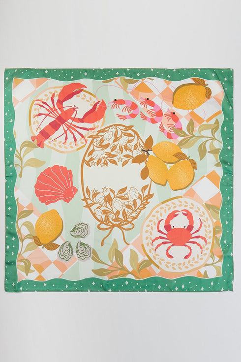 Coastal Cafe Green Square Satin Scarf