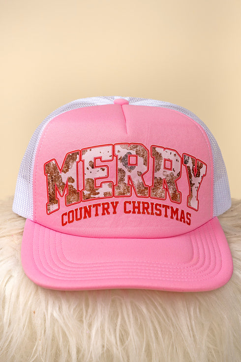 Cow Merry Country Christmas Foam Front Mesh Trucker Cap