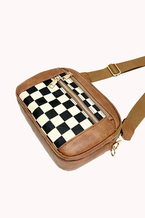 Downtown Dash Camel Checkered Crossbody Bag
