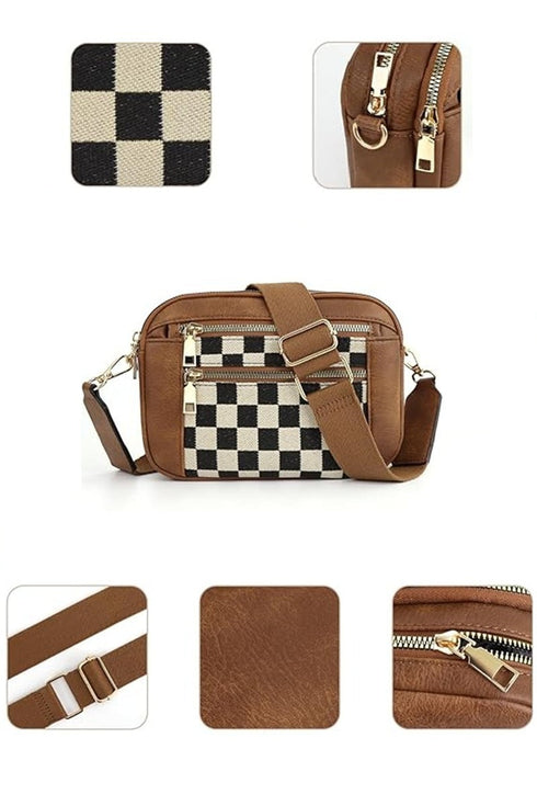 Downtown Dash Camel Checkered Crossbody Bag