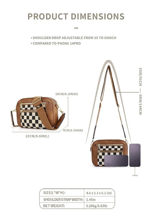 Downtown Dash Camel Checkered Crossbody Bag